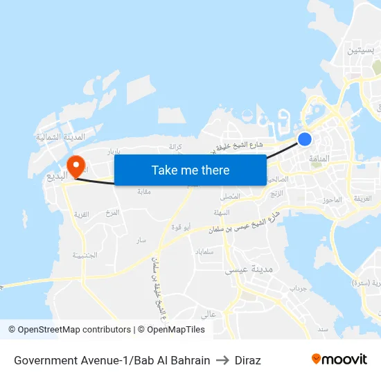 Government Avenue-1/Bab Al Bahrain to Diraz map