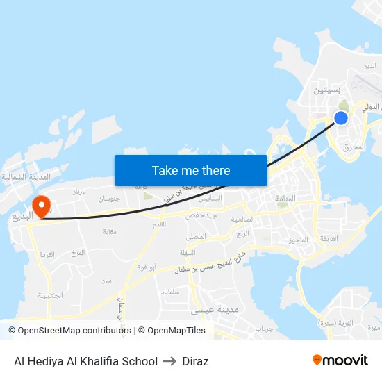 Al Hediya Al Khalifia School to Diraz map