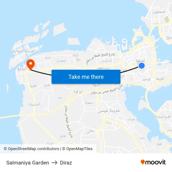 Salmaniya Garden to Diraz map