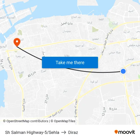 Sheikh Salman Highway-5/Sehla to Diraz map