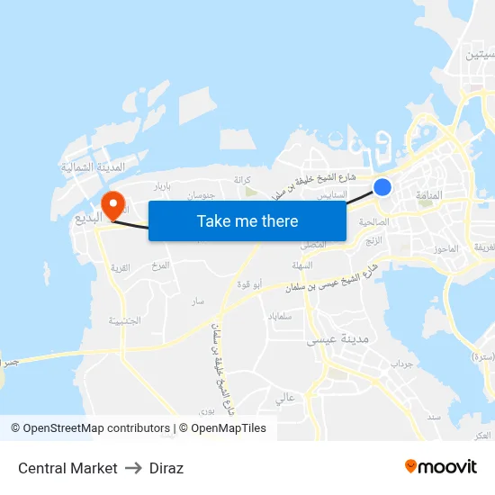 Central Market to Diraz map