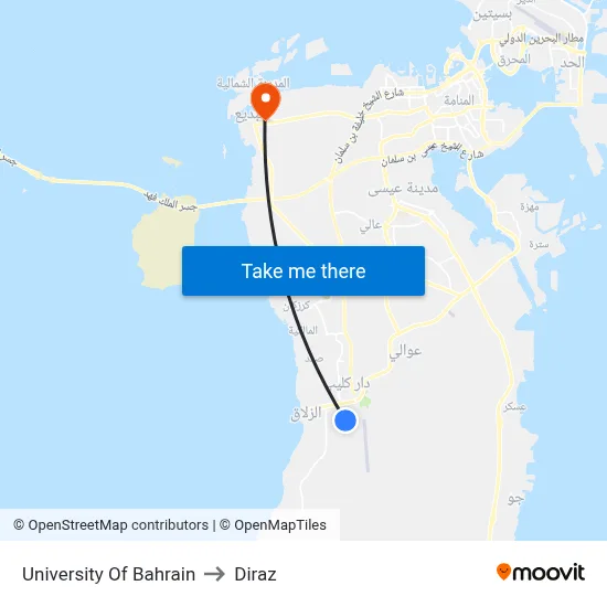University Of Bahrain to Diraz map