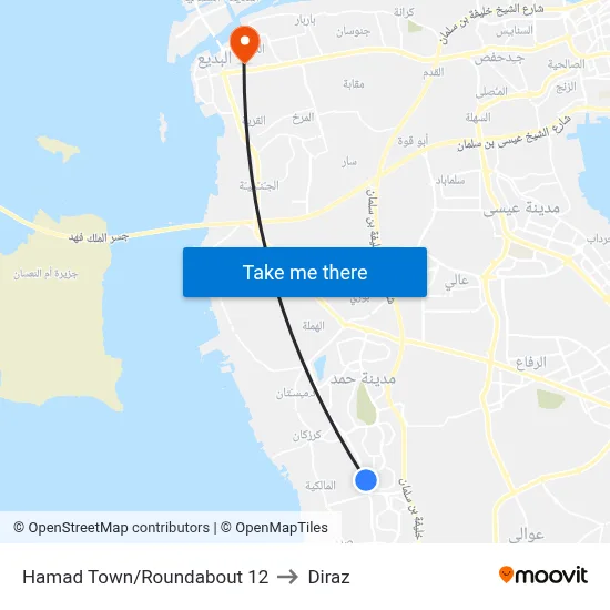 Hamad Town/Roundabout 12 to Diraz map