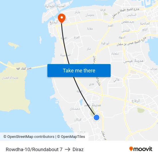 Rowdha-10/Roundabout 7 to Diraz map