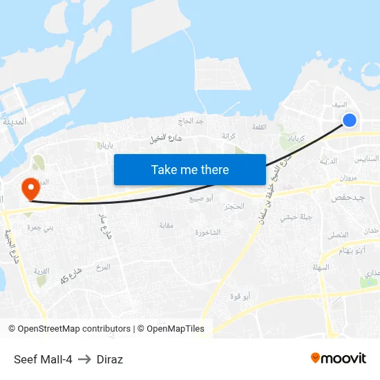 Seef Mall-4 to Diraz map