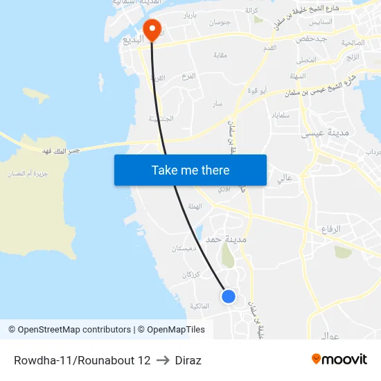 Rowdha-11/Roundabout 12 to Diraz map