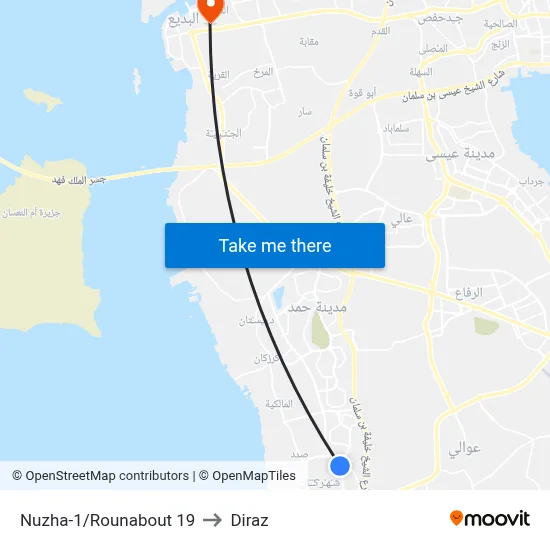 Nuzha-1/Roundabout 19 to Diraz map