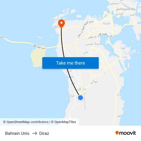 Bahrain University to Diraz map