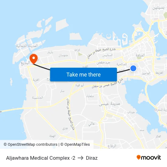 Aljawhara Medical Complex-2 to Diraz map