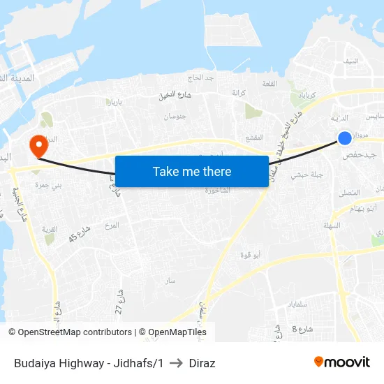Budaiya Highway - Jidhafs/1 to Diraz map