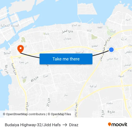 Budaiya Highway-32/Jidd Hafs to Diraz map