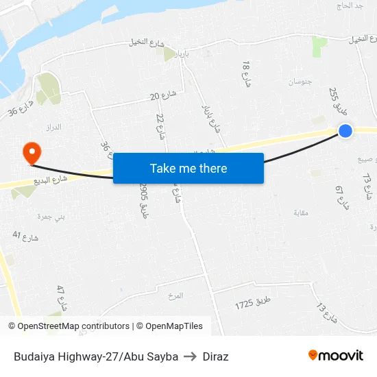Budaiya Highway-27/Abu Sayba to Diraz map