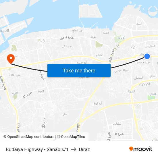 Budaiya Highway - Sanabis/1 to Diraz map