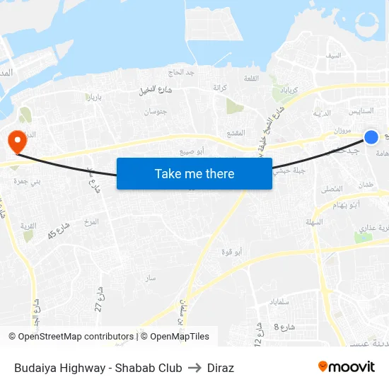 Budaiya Highway - Shabab Club to Diraz map