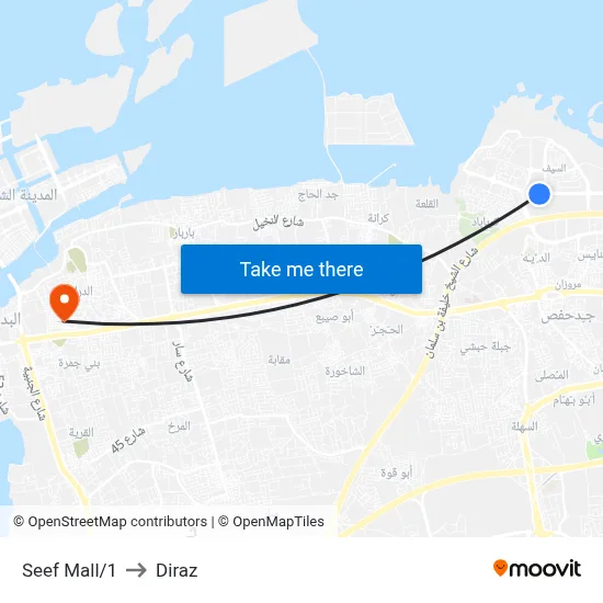 Seef Mall 1 to Diraz map