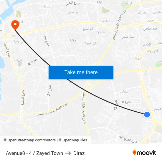 Avenue 8-4/Zayed Town to Diraz map