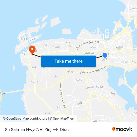 Sheikh Salman Highway-2/Al Zinj to Diraz map