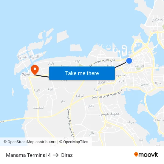 Manama Terminal 4 to Diraz map