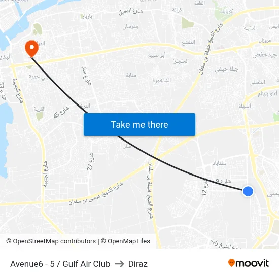 Avenue6 - 5 / Gulf Air Club to Diraz map