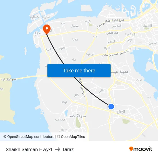 Sheikh Salman Highway-1 to Diraz map