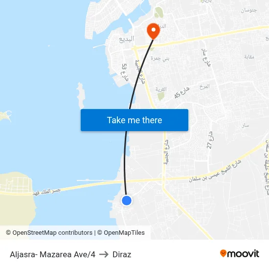 Aljasra- Mazarea Ave/4 to Diraz map