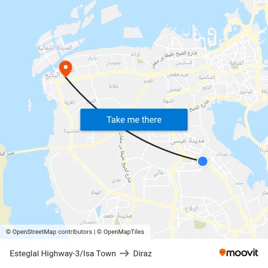 Esteglal Highway-3/Isa Town to Diraz map