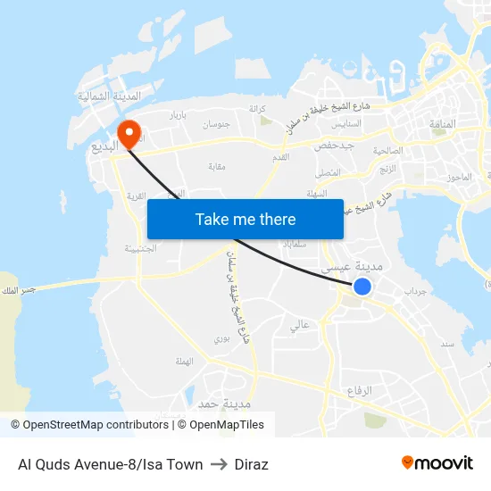 Al Quds Avenue-8/Isa Town to Diraz map