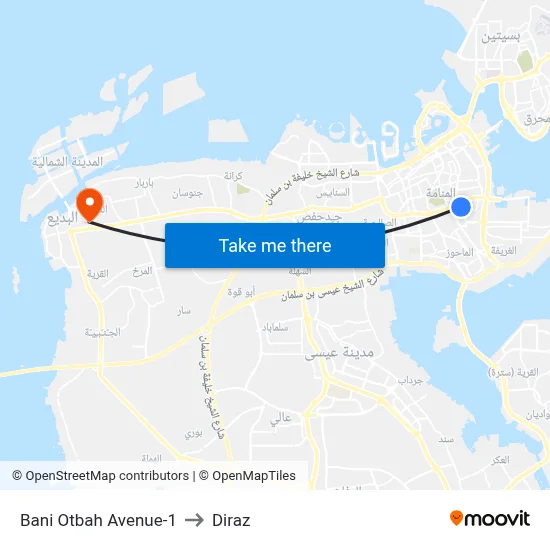 Bani Otbah Avenue-1 to Diraz map