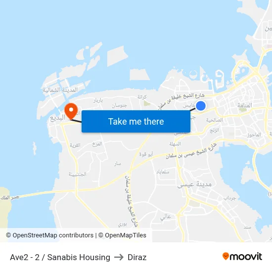 Avenue 2-2/Sanabis Housing to Diraz map
