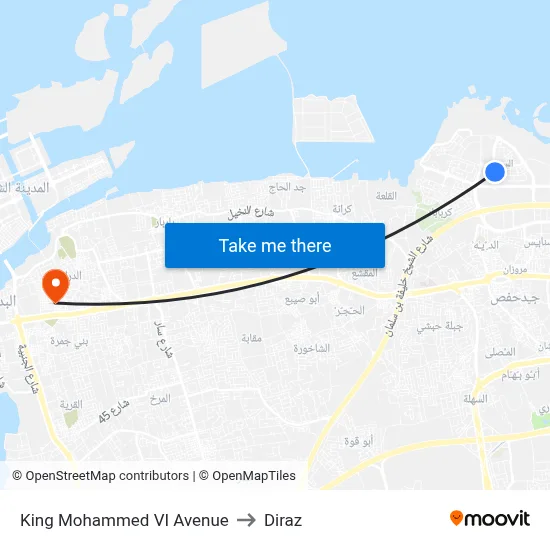 King Mohammed VI Avenue to Diraz map