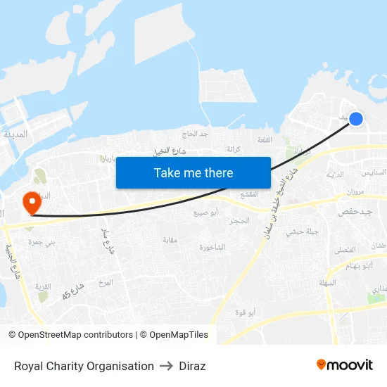 Royal Charity Organisation to Diraz map