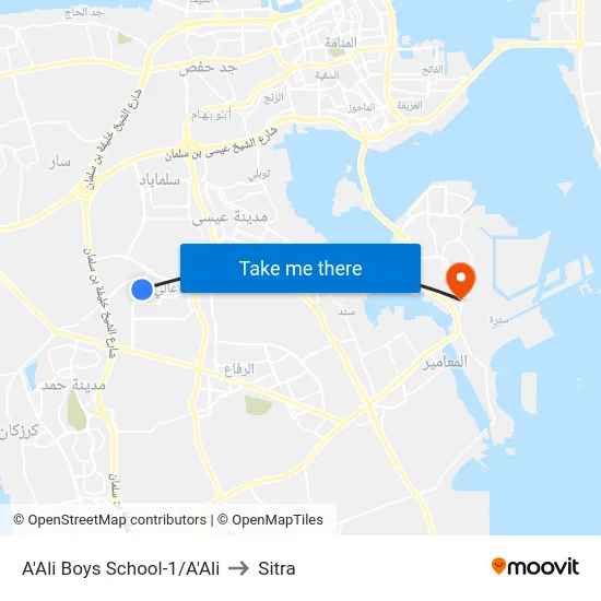 A'Ali Boys School-1/A'Ali to Sitra map