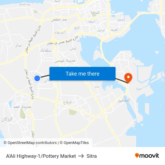 A'Ali Highway-1/Pottery Market to Sitra map