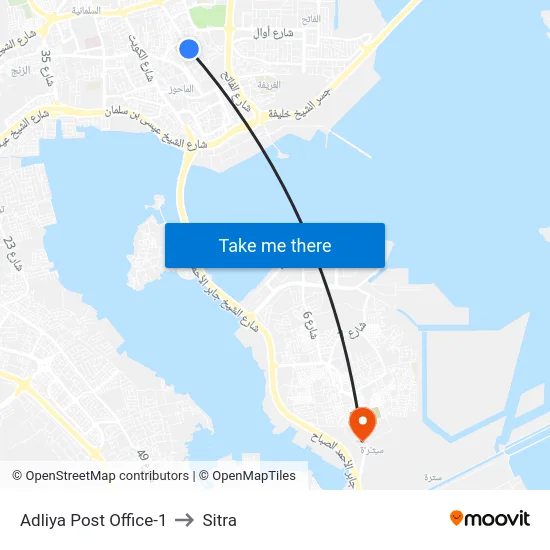 Adliya Post Office-1 to Sitra map