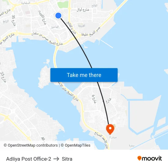 Adliya Post Office-2 to Sitra map