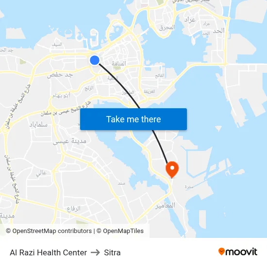 Al Razi Health Center to Sitra map