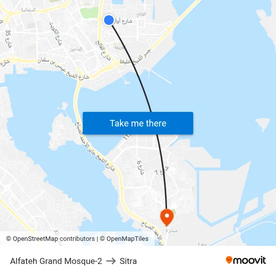 Alfateh Grand Mosque-2 to Sitra map