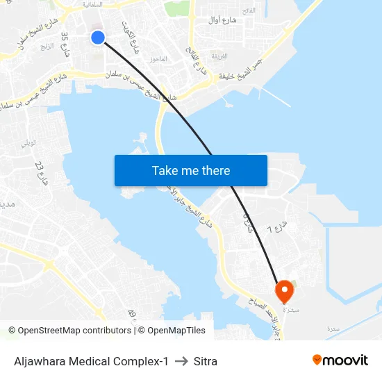 Aljawhara Medical Complex-1 to Sitra map