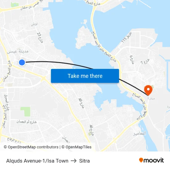 Alquds Avenue-1/Isa Town to Sitra map