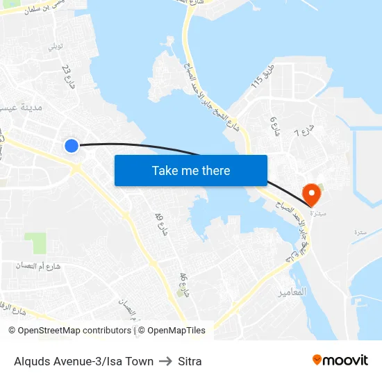 Alquds Avenue-3/Isa Town to Sitra map