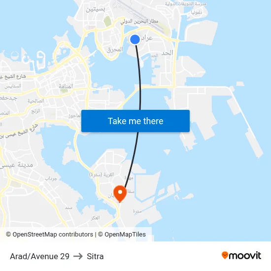 Arad/Avenue 29 to Sitra map
