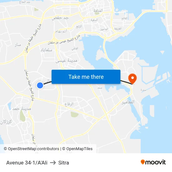 Avenue 34-1/A'Ali to Sitra map