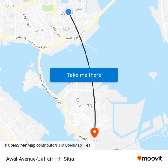 Awal Avenue/Juffair to Sitra map