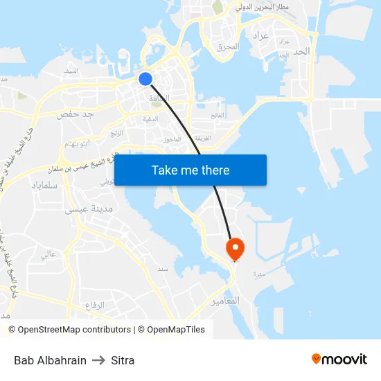 Bab Albahrain to Sitra map