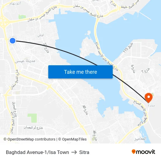 Baghdad Avenue-1/Isa Town to Sitra map