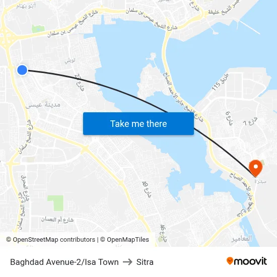 Baghdad Avenue-2/Isa Town to Sitra map