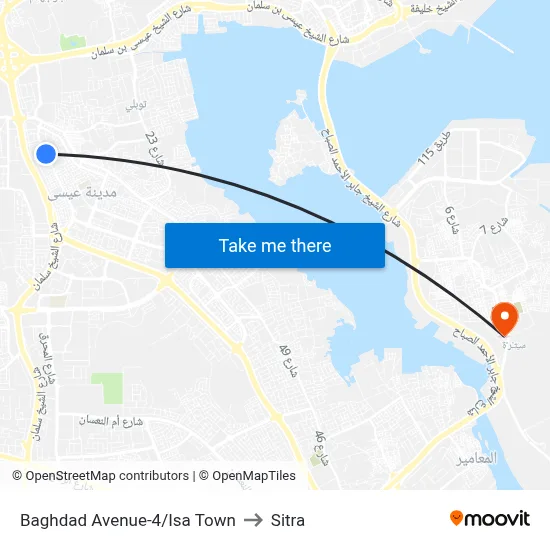 Baghdad Avenue-4/Isa Town to Sitra map