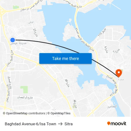 Baghdad Avenue-6/Isa Town to Sitra map
