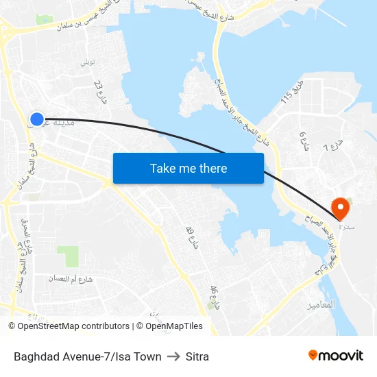 Baghdad Avenue-7/Isa Town to Sitra map