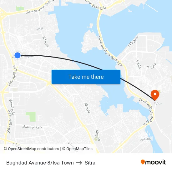 Baghdad Avenue-8/Isa Town to Sitra map